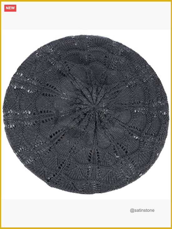 Lightweight Acrylic Crochet Cutout Beret Beanie Hat with Elastic Band main image 4